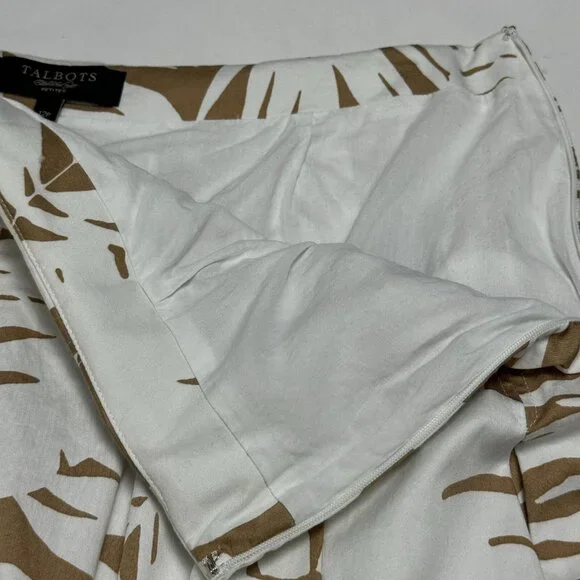 Talbots A-Line Skirt Tan Tropical Palm Leaf Print Size 12P - Picture 3 of 8